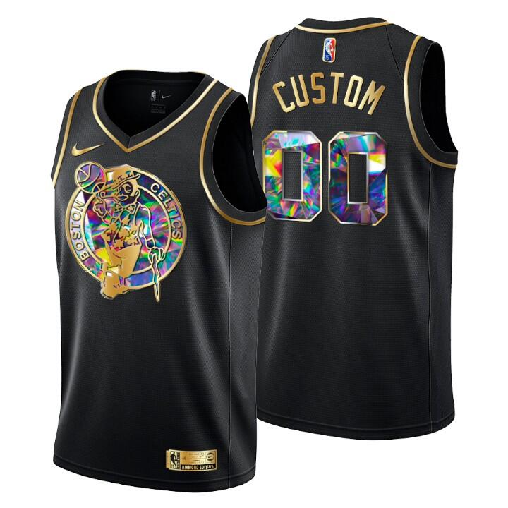 Men's Boston Celtics Active Player Custom 2021/22 Black Golden Edition 75th Anniversary Diamond Logo Stitched Basketball Jersey Men's Boston Celtics Active Player Custom 2021/22 Black Golden Edition 75th Anniversary Diamond Logo Stitched Basketball Jersey